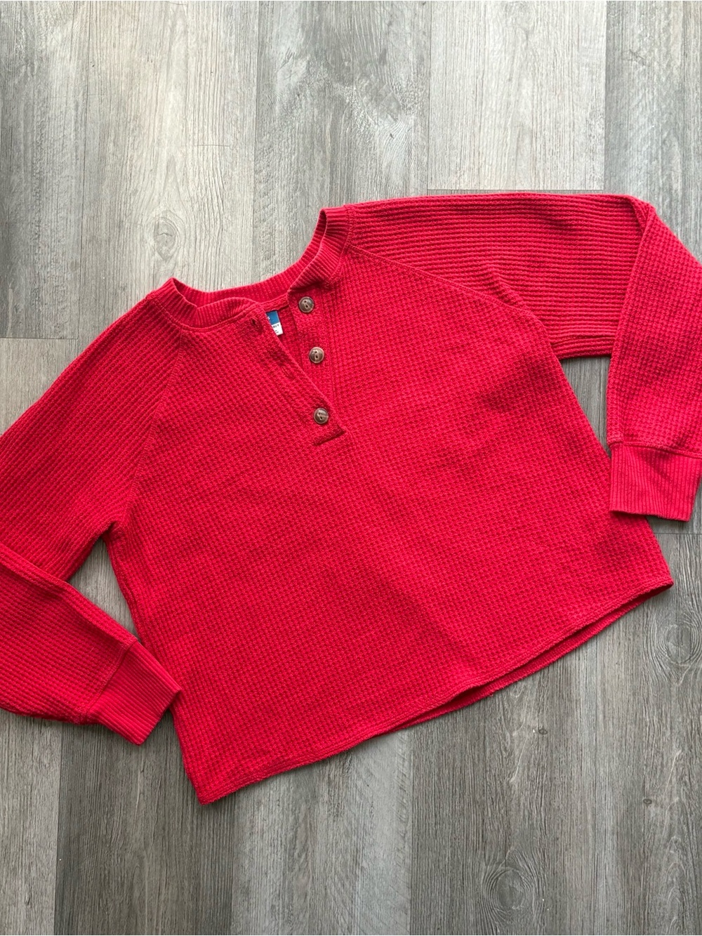Old Navy Red Waffle Knit Henley Pullover Sweater Top Size S